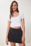 Basic Fitilli Crop Örme Bluz BEYAZ LUS0109