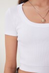Basic Fitilli Crop Örme Bluz BEYAZ LUS0109