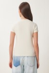 Çiçek Baskılı Örme T-shirt KREM LUS0114