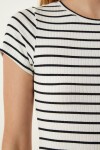 Çizgili Örme Mini Elbise BEYAZ LUB0079
