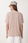 Çizgili Oversize Viskon T-shirt BİSKÜVİ BEYAZ LRN0041