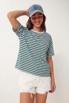 Çizgili Oversize Viskon T-shirt YEŞİL BEYAZ LRN0041