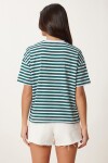 Çizgili Oversize Viskon T-shirt YEŞİL BEYAZ LRN0041