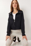 Dik Yaka Fermuarlı Modal Sweatshirt SİYAH LUB0308