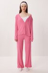 Düğmeli Fitilli Örme Hırka Pijama Takımı PEMBE LRN0017