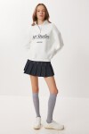 Fermuarlı Yaka Baskılı Şardonlu Örme Sweatshirt EKRU LUB0306