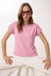 Güpür Detaylı Viskon T-shirt PEMBE LRN0006