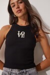 Halter Yaka Nakışlı Fitilli Crop Örme Bluz SİYAH LUS0044