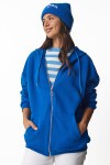 Kapüşonlu Fermuarlı Oversize Şardonlu Örme  Sweatshirt MAVİ LUB0002