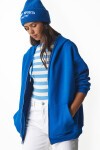 Kapüşonlu Fermuarlı Oversize Şardonlu Örme  Sweatshirt MAVİ LUB0002