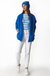 Kapüşonlu Fermuarlı Oversize Şardonlu Örme  Sweatshirt MAVİ LUB0002