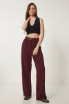 Kemerli Rahat Palazzo Örme Pantolon BORDO LRV0093