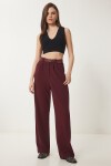 Kemerli Rahat Palazzo Örme Pantolon BORDO LRV0093
