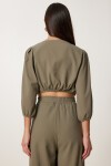 Keten Crop Bluz Pantolon Takım HAKİ LRV0107