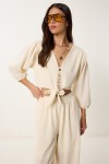 Keten Crop Bluz Pantolon Takım KREM LRV0107