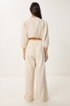 Keten Crop Bluz Pantolon Takım KREM LRV0107