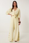 Keten Crop Bluz Pantolon Takım SARI LRV0107