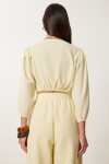 Keten Crop Bluz Pantolon Takım SARI LRV0107