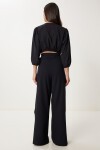 Keten Crop Bluz Pantolon Takım SİYAH LRV0107