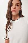 Kontrast Şerit Detaylı Örme T-shirt KEMİK SİYAH LUS0111