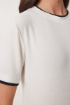 Kontrast Şerit Detaylı Örme T-shirt KEMİK SİYAH LUS0111