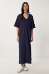 Oversize Basic Yazlık Esnek Örme Elbise LACİVERT LUB0113