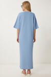 Oversize Basic Yazlık Esnek Örme Elbise MAVİ LUB0113