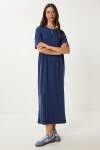 Oversize Basic Yazlık Örme Elbise LACİVERT LUB0082