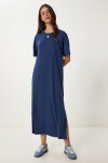 Oversize Basic Yazlık Örme Elbise LACİVERT LUB0082