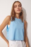 Pamuklu Halter Yaka Crop T-shirt GÖK MAVİ LUB0078