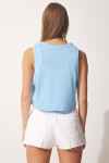 Pamuklu Halter Yaka Crop T-shirt GÖK MAVİ LUB0078