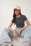Soluk Efektli Crop Örme T-shirt ANTRASİT LUS0112