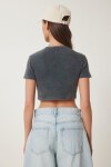 Soluk Efektli Crop Örme T-shirt ANTRASİT LUS0112