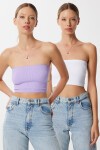 Straplez Fitilli Örme 2li Paket Büstiyer LİLA BEYAZ LUB0211