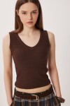 V Yaka Basic Fitilli Örme Bluz KAHVERENGİ LRN0029