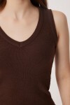 V Yaka Basic Fitilli Örme Bluz KAHVERENGİ LRN0029