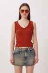 V Yaka Basic Fitilli Örme Bluz KİREMİT LRN0029
