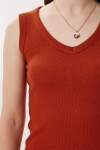 V Yaka Basic Fitilli Örme Bluz KİREMİT LRN0029