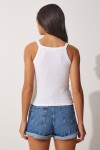 2li Fitilli Crop Halter Yaka Örme Atlet KIRMIZI BEYAZ LZV0003