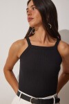 2li Fitilli Crop Halter Yaka Örme Atlet SİYAH BEYAZ LZV0003