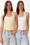 2’li Paket Halter Yaka Basic Örme Bluz BEYAZ SARI LDZ0078