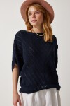 Ajurlu Yarasa Triko Bluz LACİVERT LYU0014