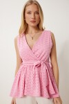 Anvelop Yaka Ajurlu Örme Bluz PEMBE LZV0015