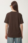 Armalı Nakışlı Pamuklu Örme T-shirt KAHVERENGİ LCR0114