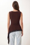 Asimetrik Dantelli Sandy Bluz KAHVERENGİ LZV0069