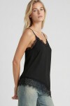 Asimetrik Dantelli Saten Yüzeyli Bluz SİYAH LZH0022