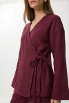 Bağlama Detaylı Müslin Kimono Takım BORDO LZH0020