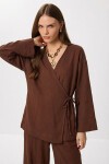 Bağlama Detaylı Müslin Kimono Takım KAHVERENGİ LZH0020