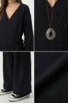 Bağlama Detaylı Müslin Kimono Takım SİYAH LZH0020