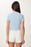 Basic Crop Esnek Örme T-shirt GÖK MAVİ LUS0160